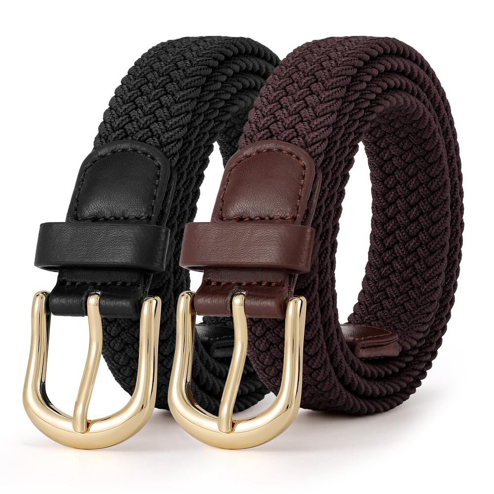 2958 2 Pack Braided Belts For Women, 1'' Narrow Width Elastic Woven Stretch